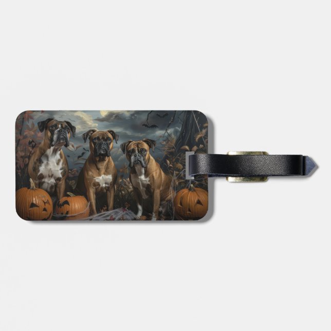 Étiquette À Bagage Boxer Nuit d'Halloween Délice Canin (Dos horizontal)