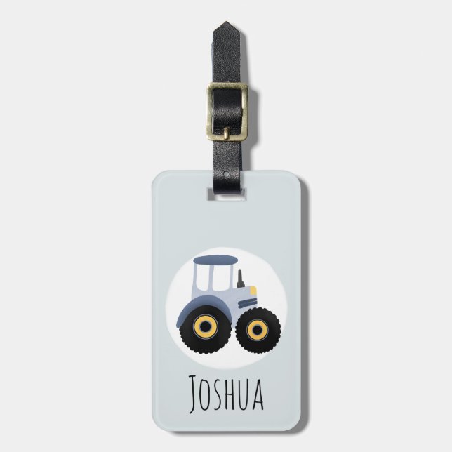Étiquette À Bagage Boys Cute Blue Farm Tracteur Cartographie et nom E (Devant Vertical)
