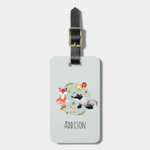 Étiquette À Bagage Boys Cute Watercolor Forest Animaux Nom Kids