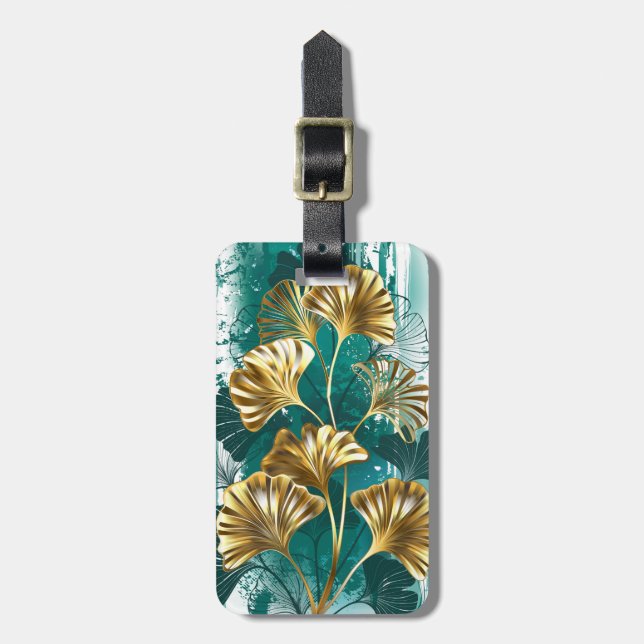 Étiquette À Bagage Branche avec Feuilles d'or Ginko Biloba (Devant Vertical)