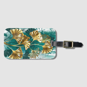 Étiquette À Bagage Branche avec Feuilles d'or Ginko Biloba