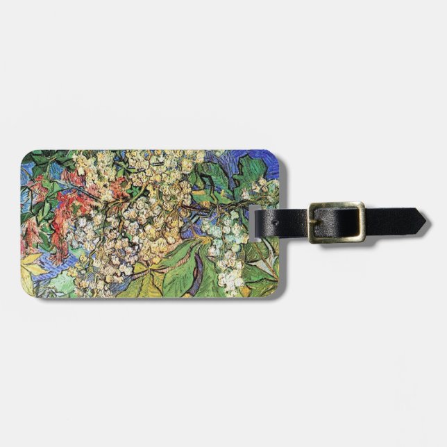 Étiquette À Bagage Branches de châtaignes en fleurs, Van Gogh. (Devant horizontal)