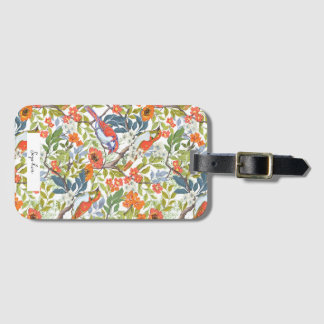 Étiquette À Bagage Branches de jardin avec fleurs Feuilles et oiseaux