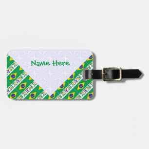 Étiquette À Bagage Brasil Drapeau Brésil Nom Personnalisé en Carreaux
