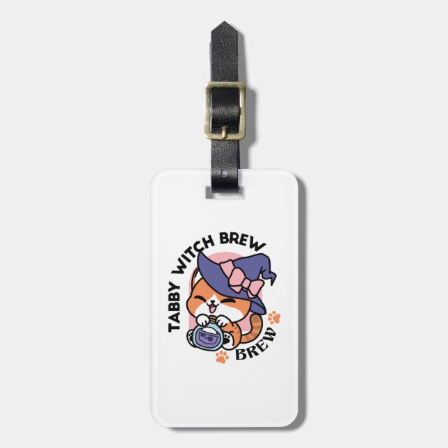 Étiquette À Bagage Brassin de sorcière tigrée – Joli design de chat d (Devant Vertical)