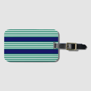 Étiquette À Bagage Brayures blanches et vertes motif avec bleu marine