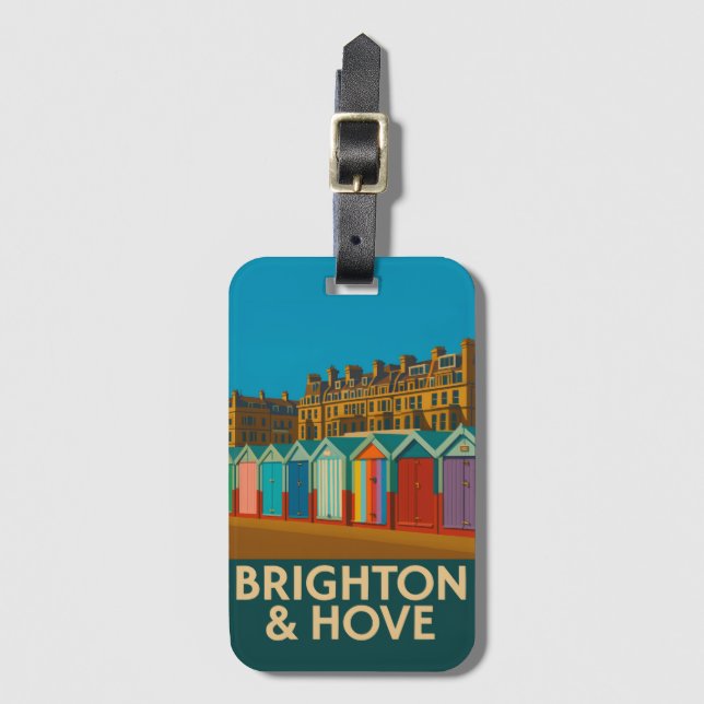 Étiquette À Bagage Brighton Beach Huts - Imprimer de bord de mer colo (Devant Vertical)