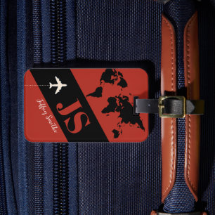 Étiquette À Bagage Brique-Rouge Élégant & Moderne Voyage en Avion