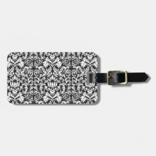 Étiquette À Bagage Brocard de dentelle damassé noir blanc