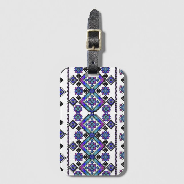 Étiquette À Bagage Broderie bleue (Devant Vertical)