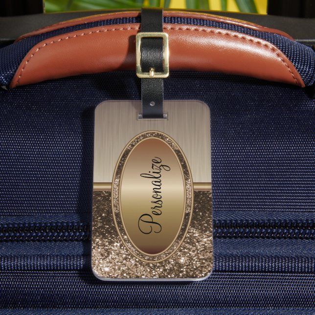 Étiquette À Bagage Bronze de Parties scintillant Brown et de pinceau  (Insitu Rectoal 2)