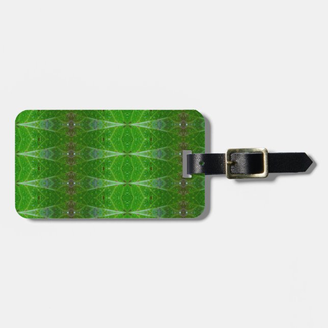 Étiquette À Bagage Bronze Et Feuille Verte Ikat Pouf (Devant horizontal)