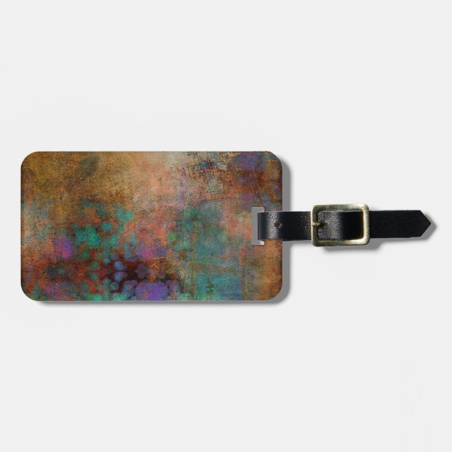 Étiquette À Bagage Bronze, Turquoise, violet Abstrait (Devant horizontal)