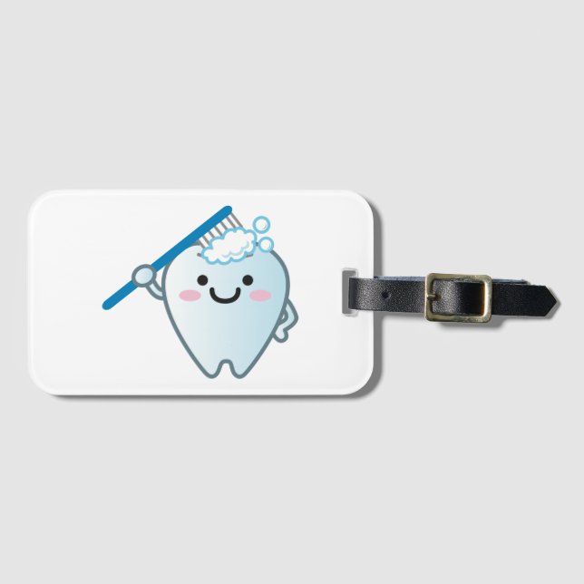 Étiquette À Bagage Brossage de dent mignon de bande dessinée avec la (Devant Horizontal)
