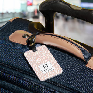Étiquette À Bagage Brouiller Monogramme Empreinte de léopard pastel