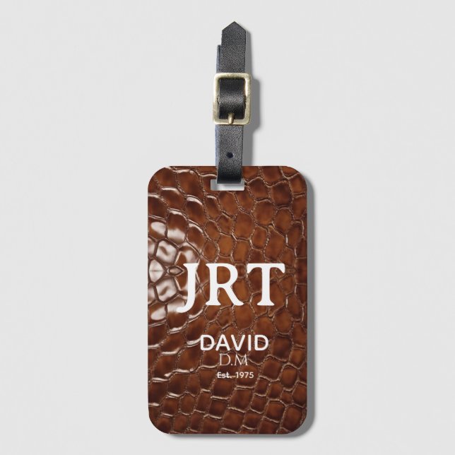 Étiquette À Bagage Brown Crocodile Leather Monogram Passport  (Devant Vertical)