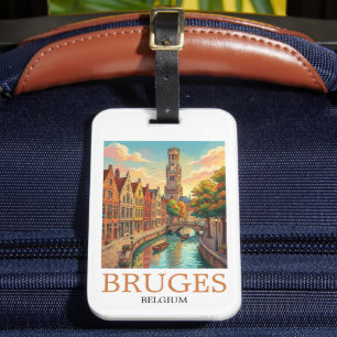 Étiquette À Bagage Bruges Belgique Canal Art Vintage