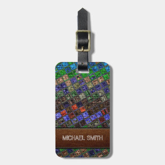 Étiquette À Bagage Brûlure en mosaïque colorée Élégant look en cuir #