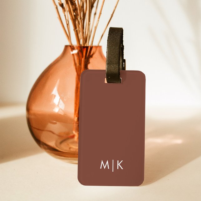 Étiquette À Bagage Brun | Monogramme moderne (Créateur téléchargé)
