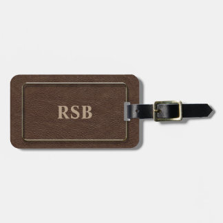 Étiquette À Bagage Brun simili cuir avec le cadre d'or