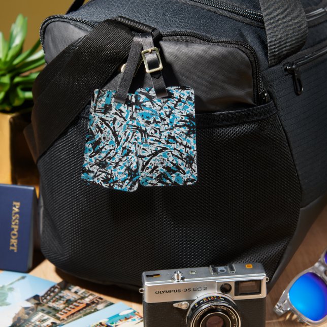 Étiquette À Bagage Brush bleu et noir Abstrait (Recto & Verso)