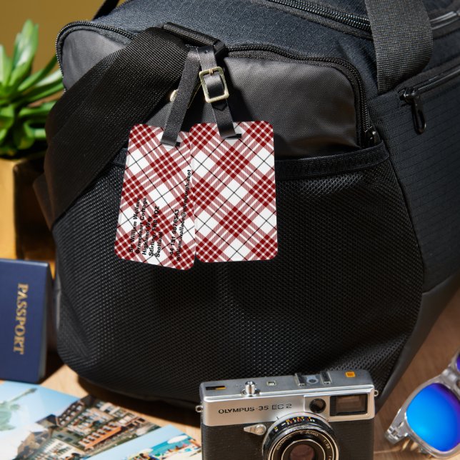 Étiquette À Bagage Buchanan tartan rouge blanc plaid (Recto & Verso)