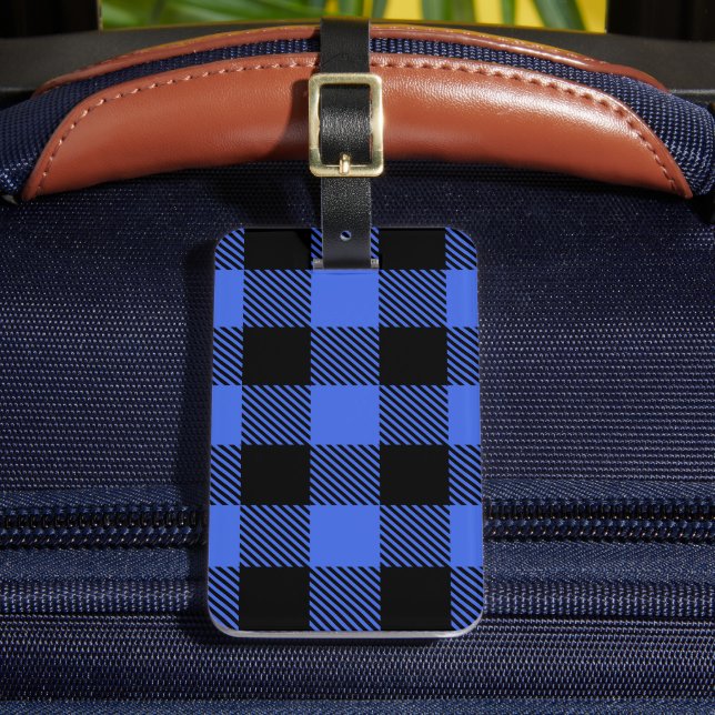 Étiquette À Bagage Buffalo Check Blue & Black Lumberjack Plaid Decor (Insitu Rectoal 2)