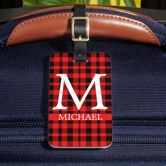 Étiquette À Bagage Buffalo Red Plaid Monogramme Personnaliser (Insitu Rectoal 2)