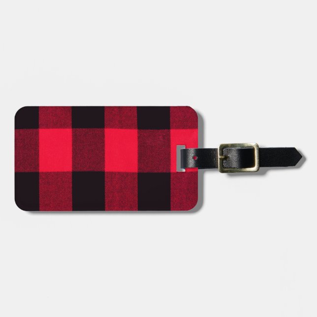 Étiquette À Bagage Buffle rouge et noir tendance Plaid (Devant horizontal)