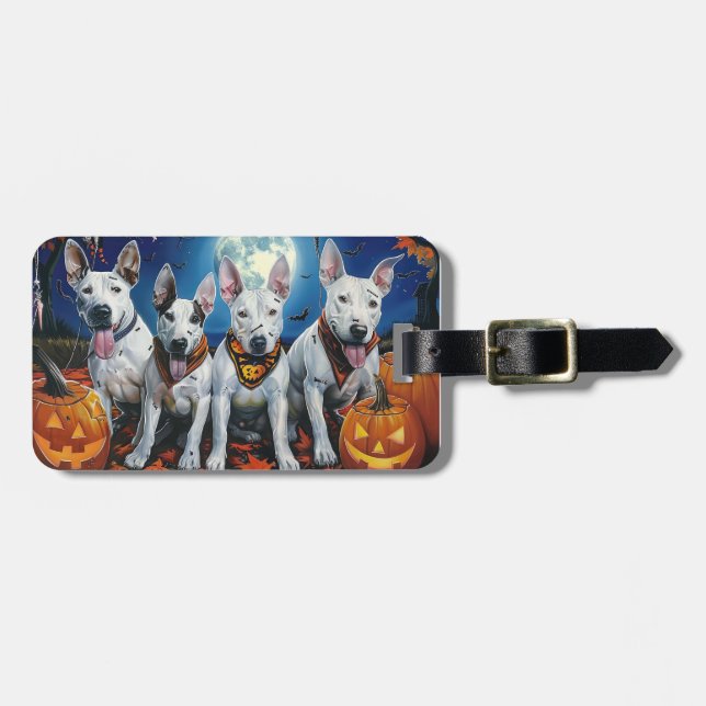 Étiquette À Bagage Bull Terrier Halloween Épouvantable  (Devant horizontal)
