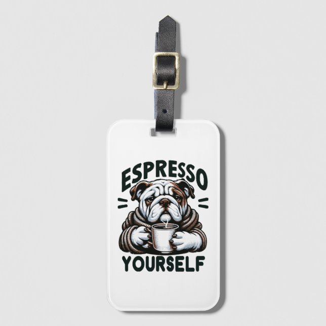 Étiquette À Bagage Bulldog Espresso Chaud - Café Confortable (Devant Vertical)