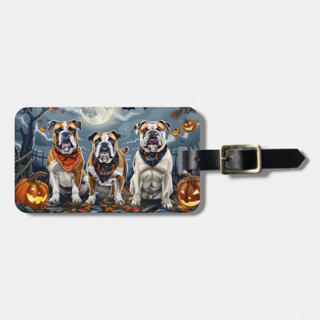 Étiquette À Bagage Bulldog Halloween Épouvante (Devant horizontal)