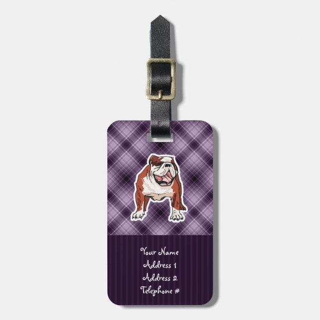 Étiquette À Bagage Bulldog pourpre (Devant Vertical)