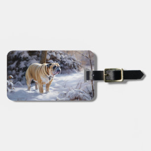 Étiquette À Bagage Bulldog Qu'Il Neige Noël Brossé