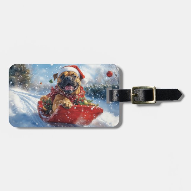 Étiquette À Bagage Bullmastiff Chien dans la corniche Laissez-le neig (Devant horizontal)