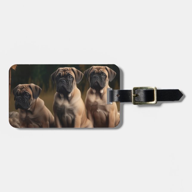 Étiquette À Bagage Bullmastiff Chiot Automne Citrouille de plaisir (Devant horizontal)