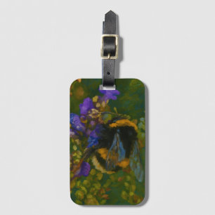 Étiquette À Bagage Bumblebebe parmi les fleurs violettes