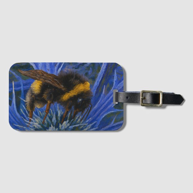 Étiquette À Bagage Bumblebee sur le chardon bleu (Devant Horizontal)