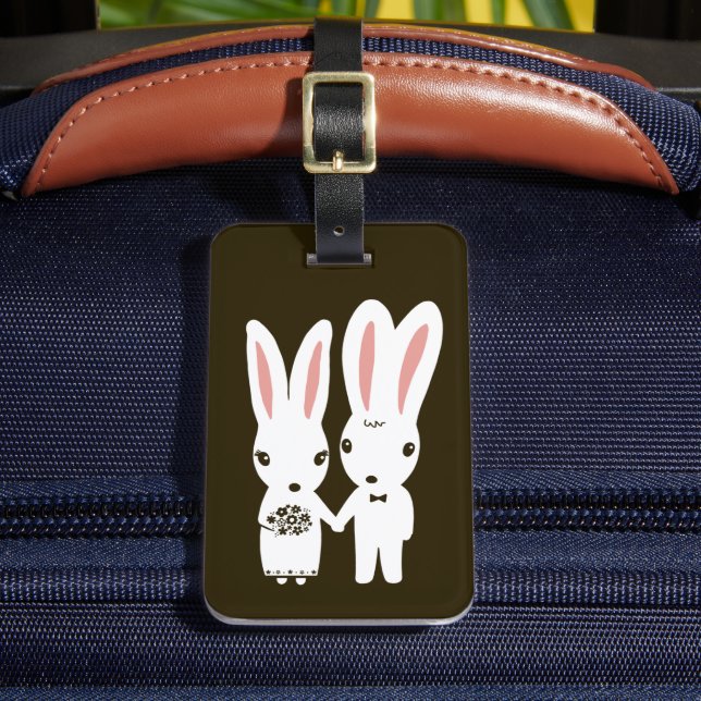 Étiquette À Bagage Bunnies Mariage Couple - Cute Bride et Groom (Insitu Rectoal 2)