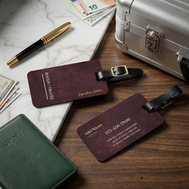 Étiquette À Bagage Burgundy Abstract Texture Modern Minimalist ROULIV (Burgundy Abstract Texture Modern Minimalist ROULIV Travel Signature Edition)