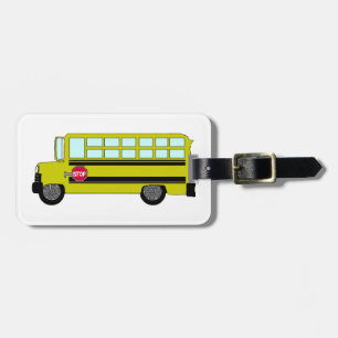 Étiquette À Bagage Bus scolaire jaune avec panneau d'arrêt