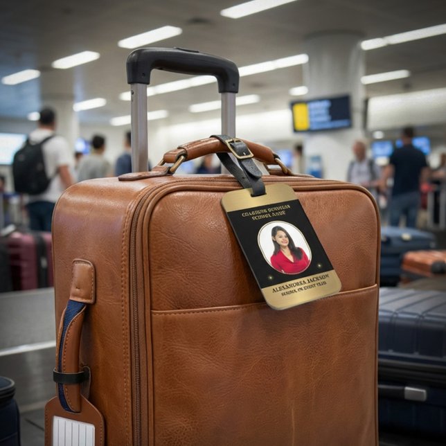 Étiquette À Bagage Business Photo Gold Black Elegant Personalize (Business Photo Gold Black Elegant Personalize Luggage Tag great to identify your bags. )
