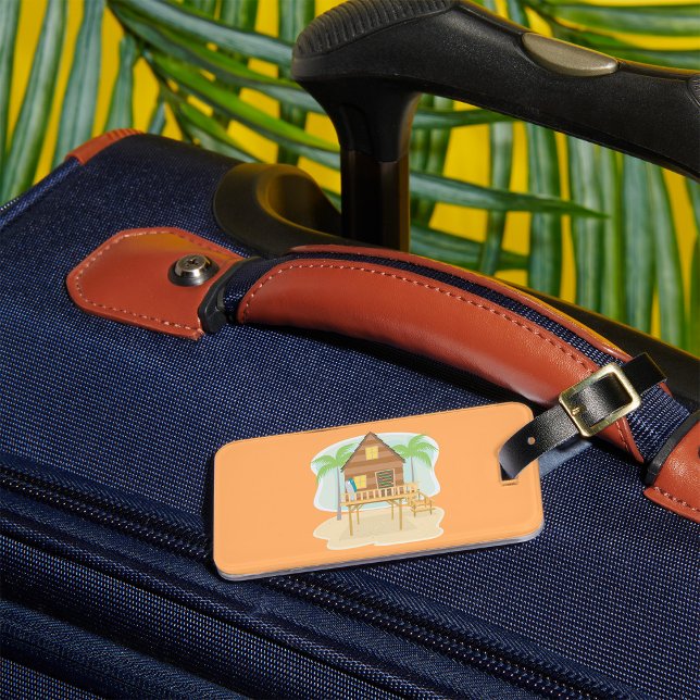 Étiquette À Bagage Cabanes de plage tropicales, planches de surf et p (Créateur téléchargé)