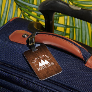 Étiquette À Bagage Cabine Nom de famille Bois rustique Imprimer Perso