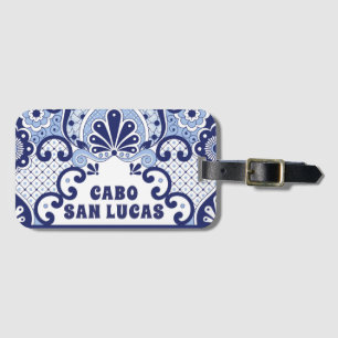 Étiquette À Bagage Cabo San Lucas Bleu & Blanc Carrelage Talavera Mex