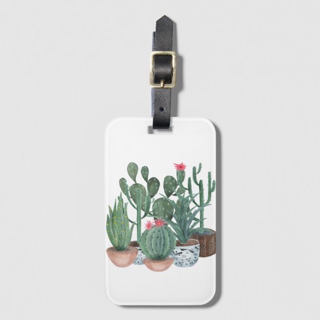 Étiquette À Bagage Cactus aquarelle. (Devant Vertical)