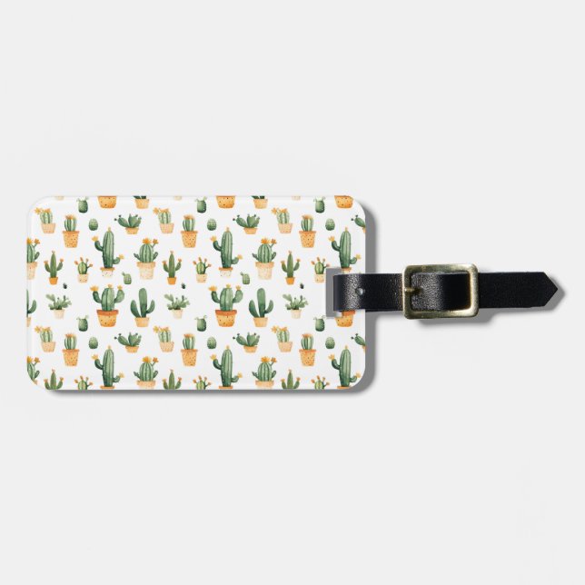 Étiquette À Bagage Cactus pointillés sur blanc (Devant horizontal)