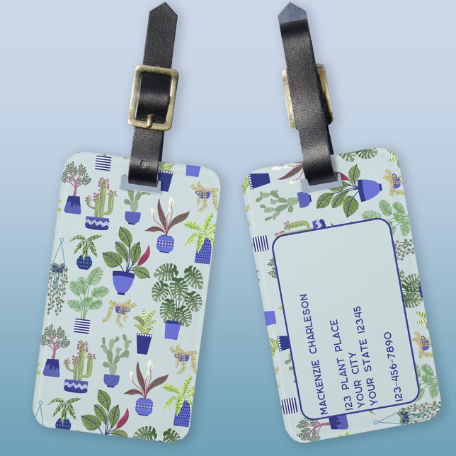 Étiquette À Bagage Cactus Succulent Houseplant (Cactus, succulent and housepant pattern personalized  luggage tag for indoor gardeners)