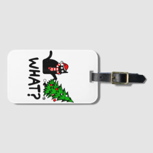 Étiquette À Bagage Cadeau de chat noir drôle poussant l'arbre de Noël