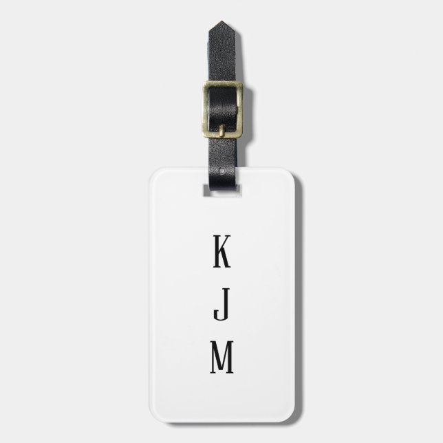 Étiquette À Bagage Cadeau de monogramme noir et blanc avec initiales  (Devant Vertical)